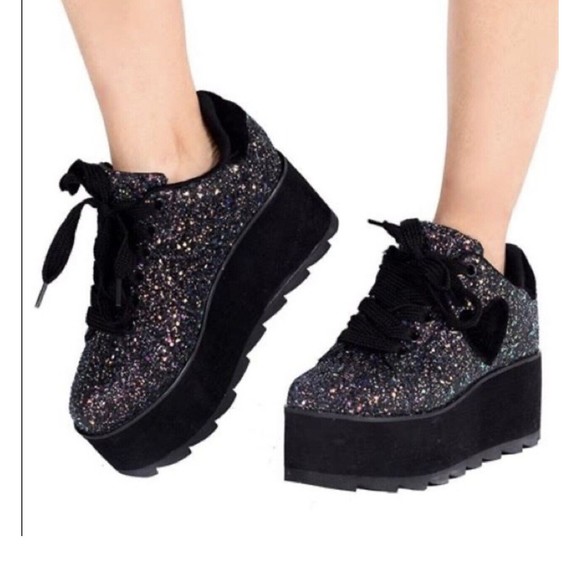 N.Y.L.A. Shoes - N.Y.L.A. Black Glitter Platform Sneakers
